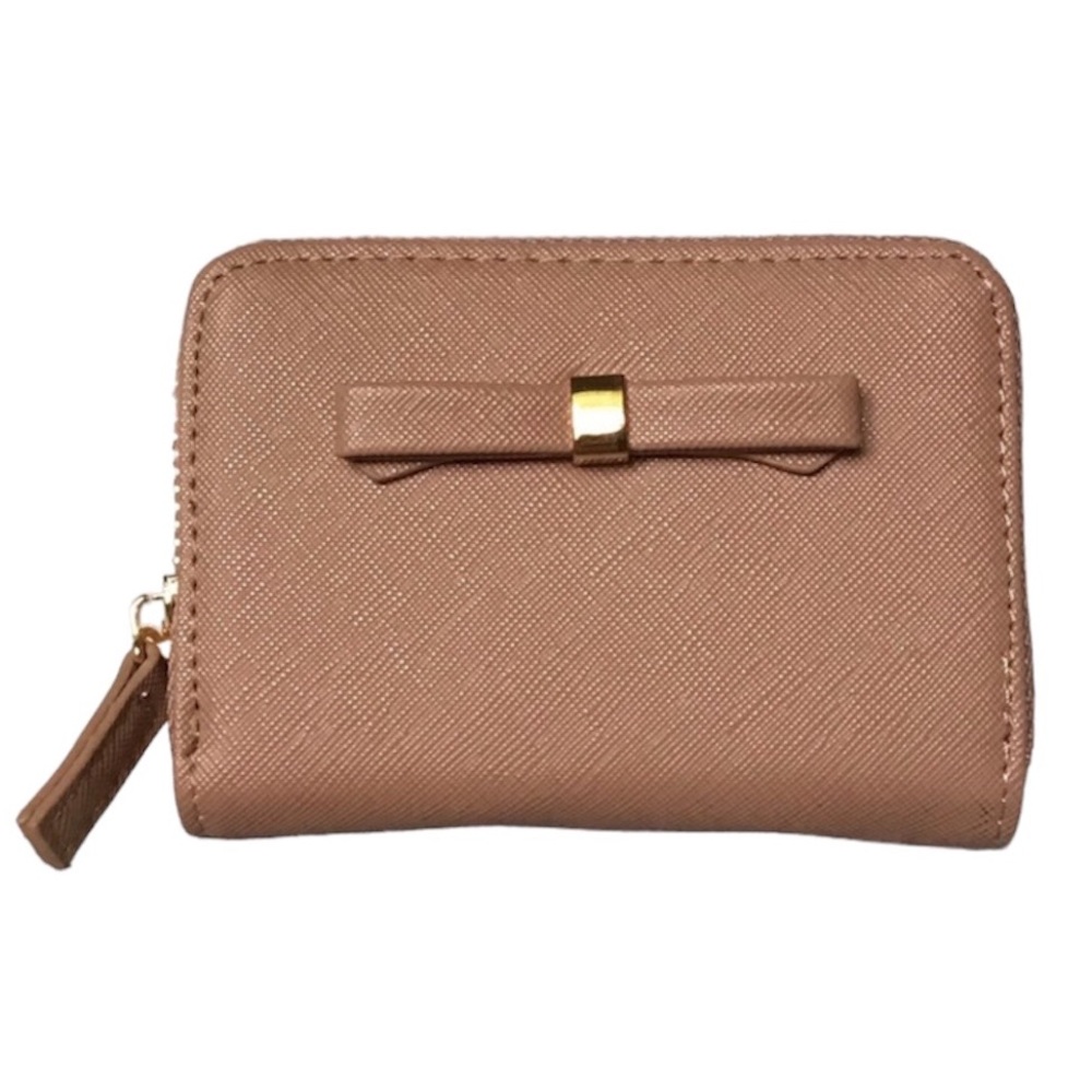 Mini Wallet Brown With Gold Hardware Bow Zips Compact